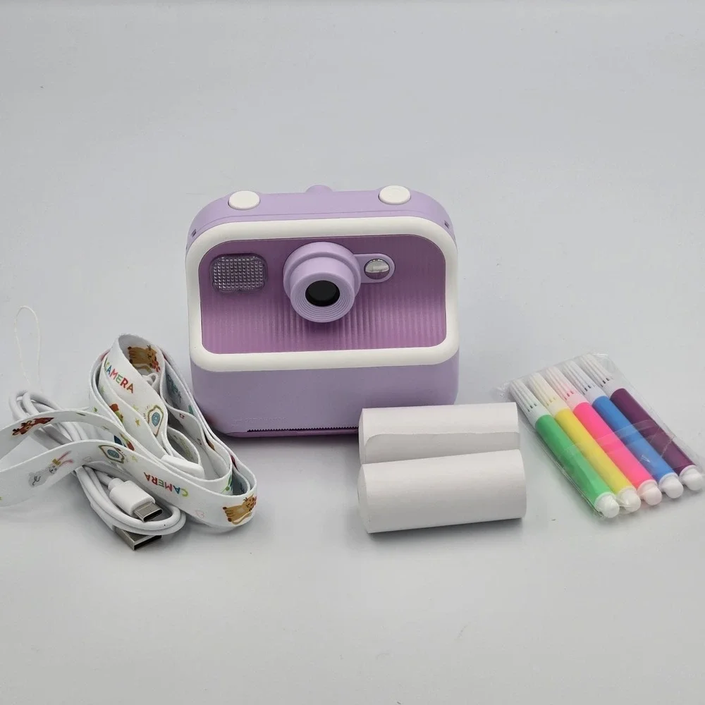 Kids Camera Instant‎ Print 2.4Inch, Instant Print 2 Rolls Purple With Strap New